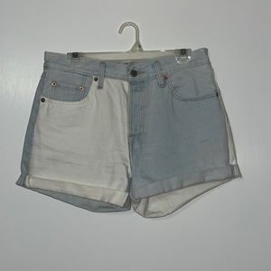 Levi’s high waisted denim shorts. Two tone-white and light denim